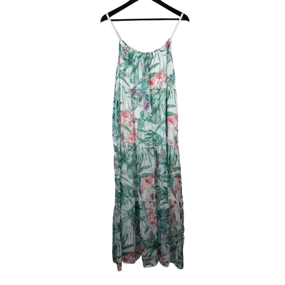 Elena Baldi Made in‎ Italy Silk Blend Maxi Dress Tropical Floral Tiered Boho L